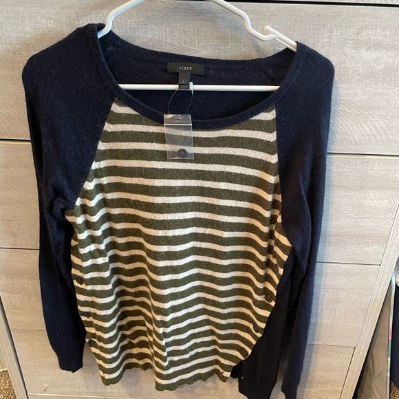 J. Crew Striped Sweater with Side Button and  Elbow Patch detail - Picture 9 of 11